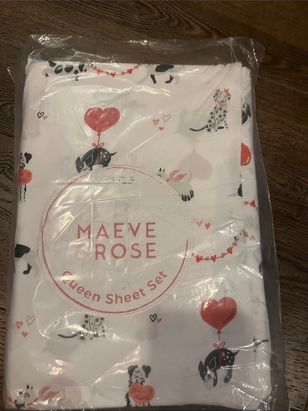 Maeve Rose Queen Sheet Set in Pink and White Puppy Print